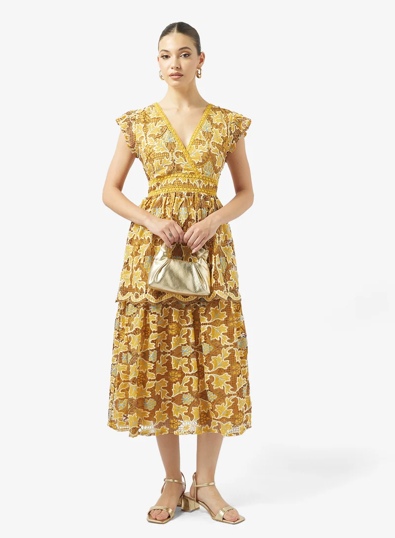 Just Me  Printed Ruffle Sleeve Midi Dress for Women | Best Price UAE